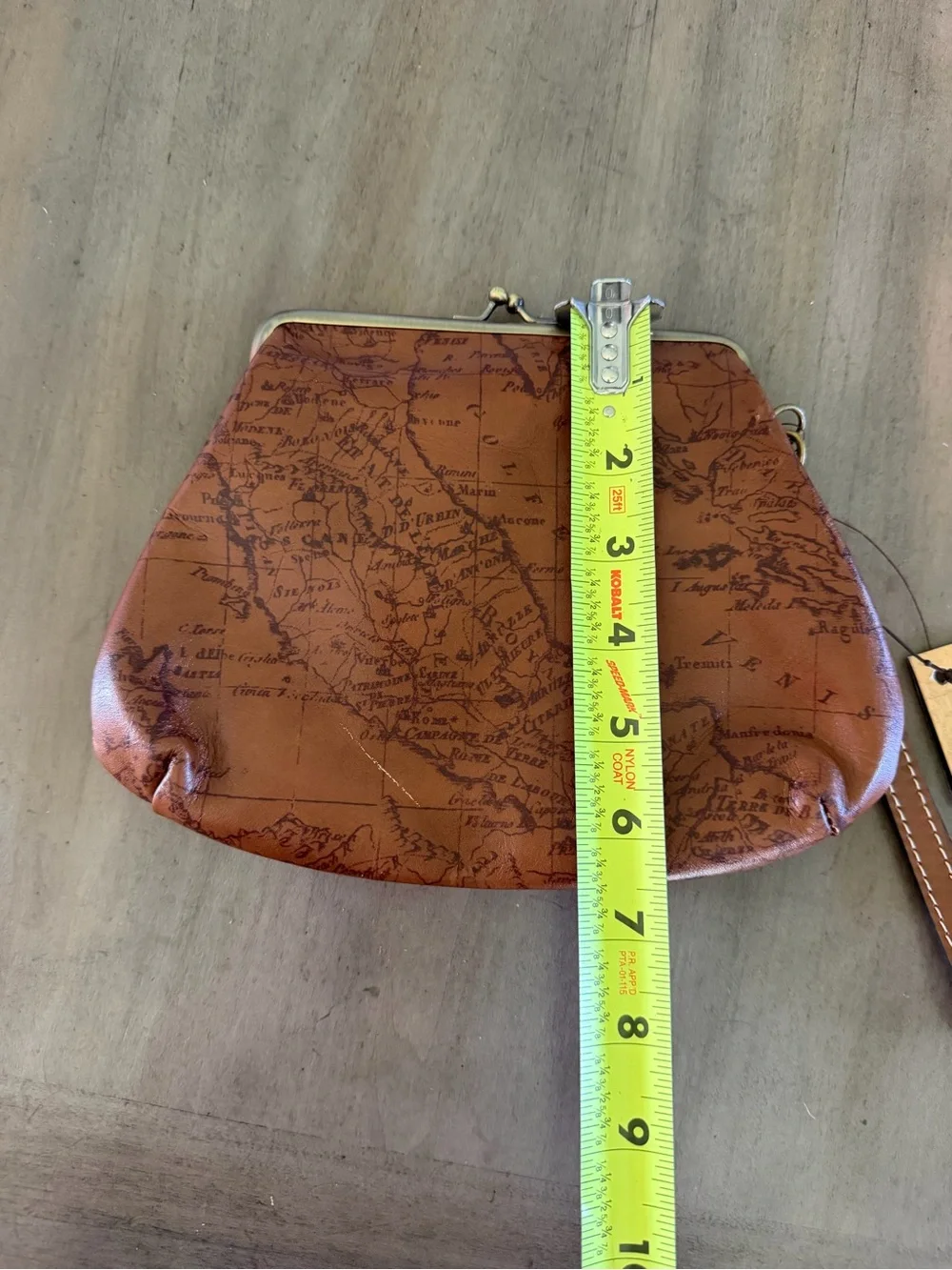 Patricia Nash Leather Map Print Kiss Lock Wristlet Clutch Brown Brass NWT Tag